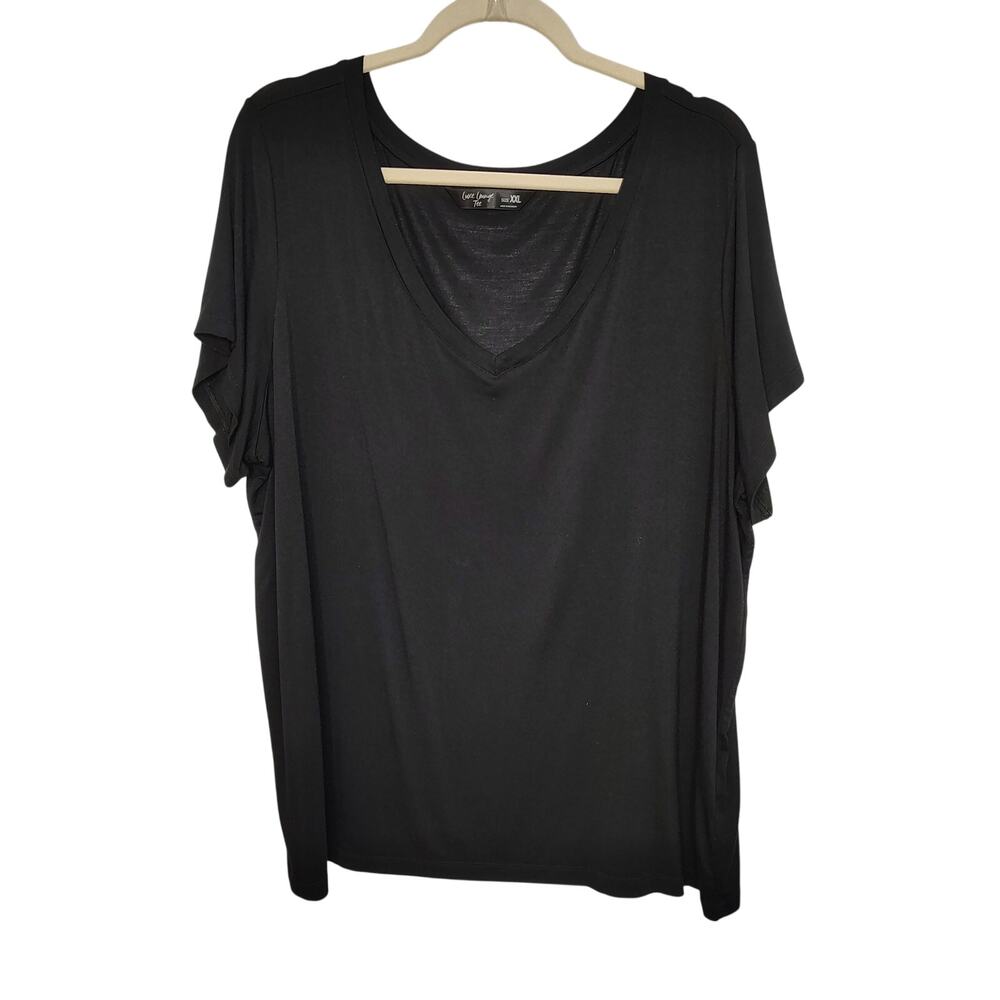 Luxe Lounge Tee Womens XXL Top Plus Size Black V Neck Short Sleeve Modal